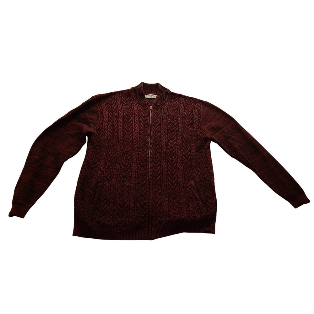 Lavane New York Men's XL Full‎ Zip Cable Knit Cardigan Sweater Burgundy Marled